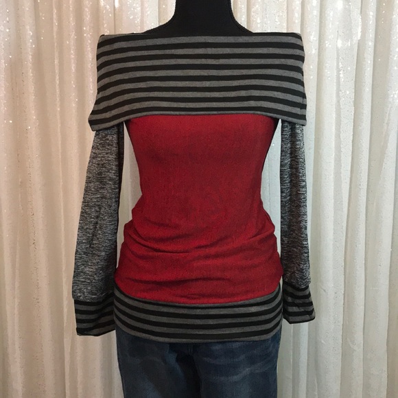Stripe Slash Neck Color Block Pullover - Picture 2 of 7
